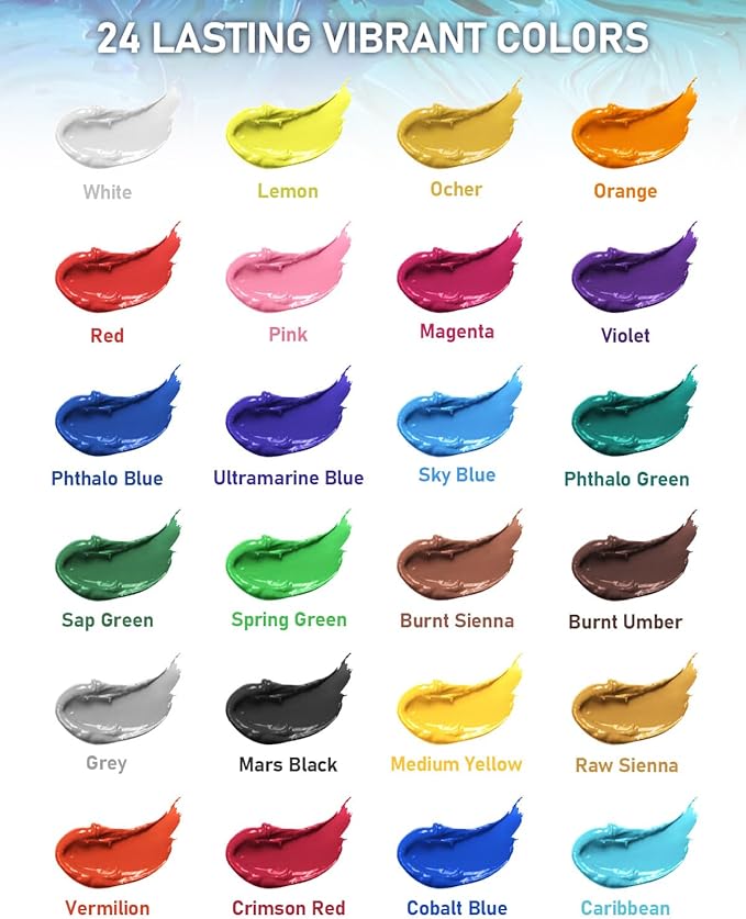 Nicpro 24 Colors Large Bulk Acrylic Paint Set, Rich Pigments Non Toxic - Image 5