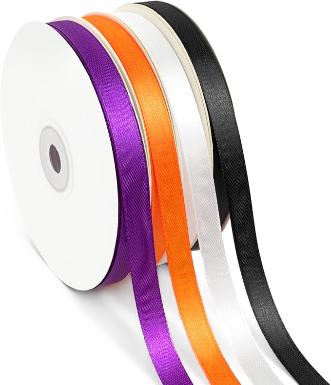 4 Rolls 200 Yards Halloween Ribbon, 3/8 Inch Polyester Satin Ribbon by HimBen