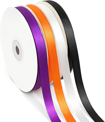 4 Rolls 200 Yards Halloween Ribbon, 3/8 Inch Polyester Satin Ribbon by HimBen