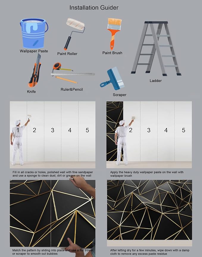 Black and Gold Wallpaper 3D Abstract Geometric Wall Mural - Image 4