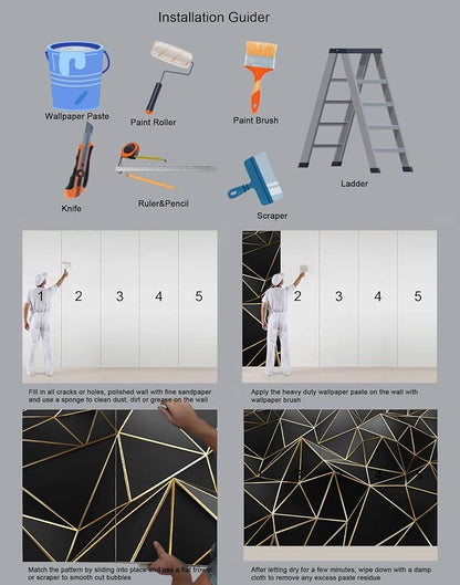 Black and Gold Wallpaper 3D Abstract Geometric Wall Mural - Image 4
