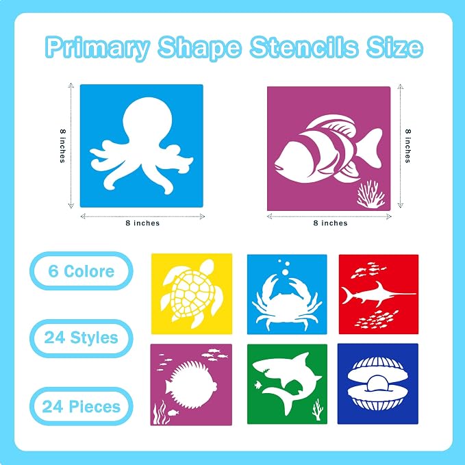 24 Pieces Stencils for Kids, Large Drawing Stencils Chalk Template, 8 Inches - Image 2