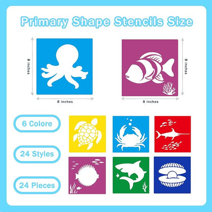 24 Pieces Stencils for Kids, Large Drawing Stencils Chalk Template, 8 Inches - Image 2
