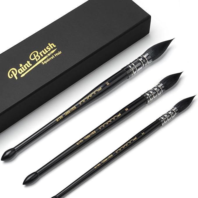 3PCS Squirrel Hair Watercolor Brushes, Fuumuui Professional Mop Round Quill by FUUMUUI
