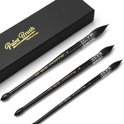 3PCS Squirrel Hair Watercolor Brushes, Fuumuui Professional Mop Round Quill by FUUMUUI