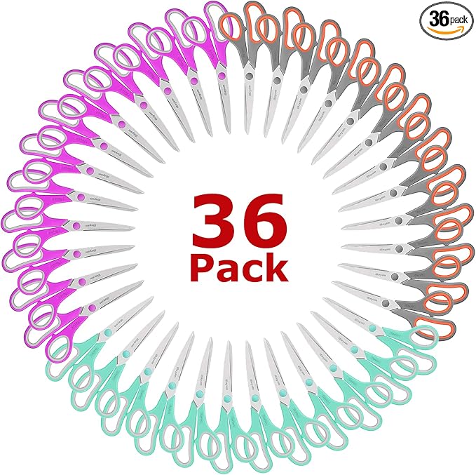 8 '' Multipurpose Heavy Duty Scissors Bulk 36-Pack, 2.5mm Thickness Ultra Sharp by iBayamDirect