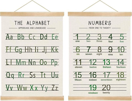 Alphabet and Numbers Wall Chart Set of 2, Kids Educational Posters, ABC and by You+found+a+duck