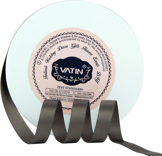 VATIN Double Face Dark Olive Satin Ribbon 3/8" Continuous 50 Yards, Dark Olive by VATIN