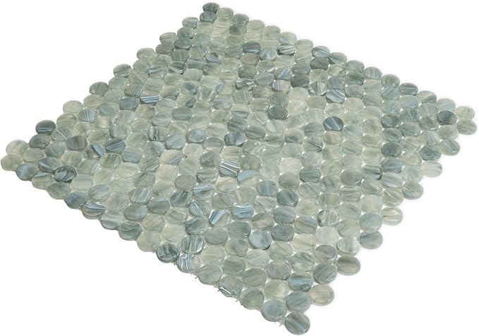 Mixed Gray Penny Round Mosaic Glass Tile – Sample Swatch- 4"x5" - Image 6