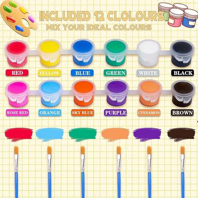 XINDUHUI 30 Pack Mini Acrylic Paint Set, 12 Colors Acrylic Paints Strips - Image 2