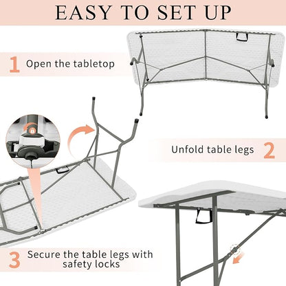 Set of 2 Folding Tables with Carrying Handle Lightweight Rectangular Portable - Image 7