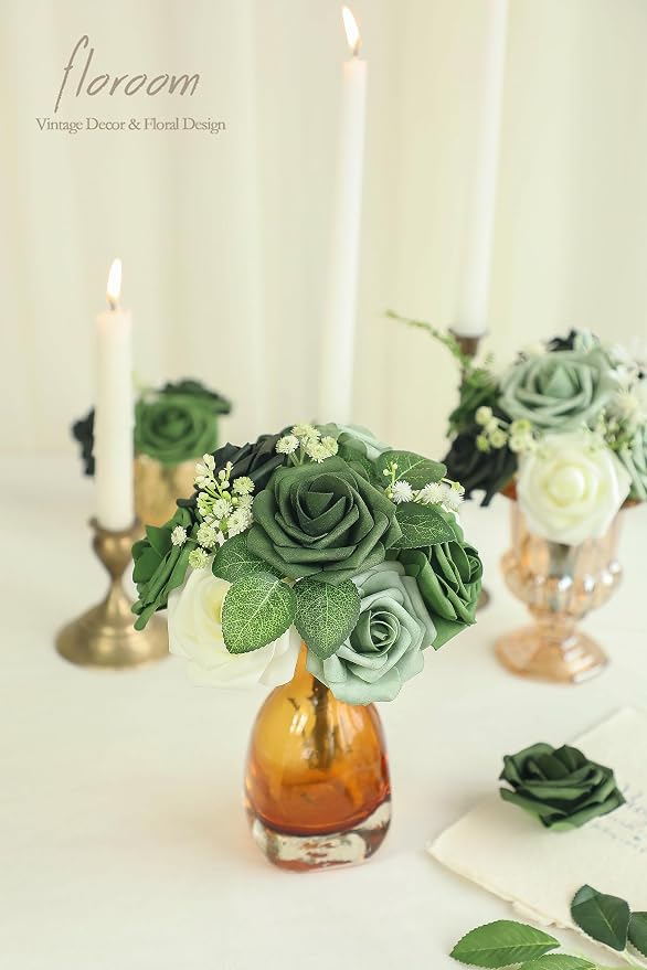 Floroom Artificial Flowers 50pcs Real Looking Elf Green Foam Fake Roses - Image 5