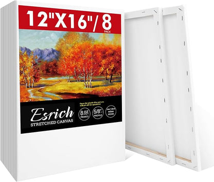 ESRICH 12x16 Stretched Canvas for Painting, 8 Pack Blank Canvases for Painting by ESRICH