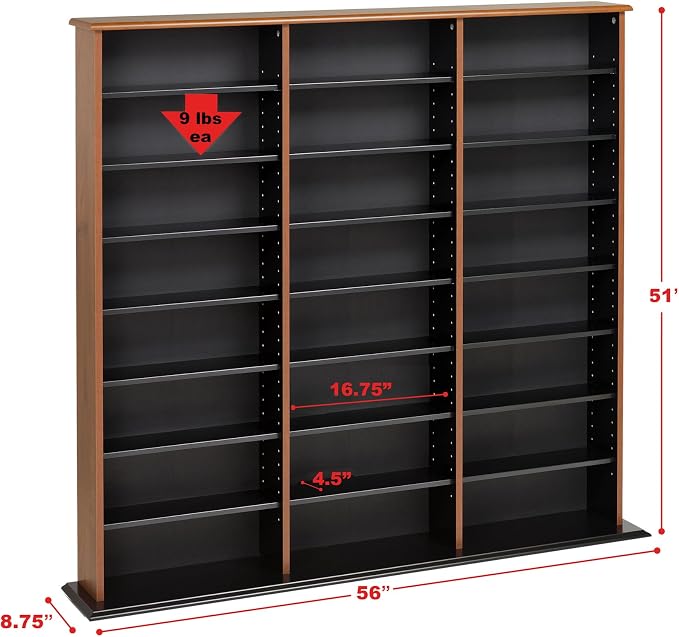 Prepac 3 Column Tall Cabinet Media Storage, Triple Width Wall, Cherry/Black - Image 3