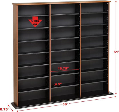 Prepac 3 Column Tall Cabinet Media Storage, Triple Width Wall, Cherry/Black - Image 3