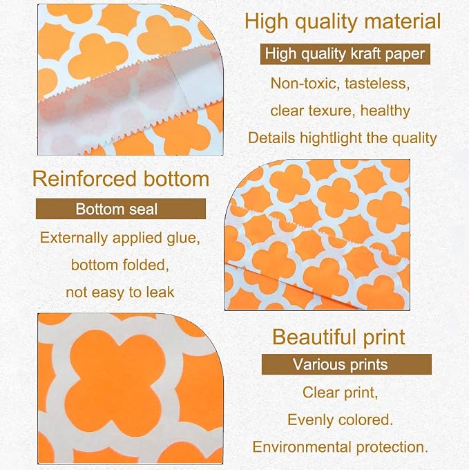 KEYYOOMY 200 Pcs Orange Candy Buffet Bags Small Cookie Bags Polka Dot Paper - Image 3