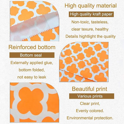 KEYYOOMY 100 Pcs Orange Candy Buffet Bags Small Cookie Bags Polka Dot Paper - Image 3