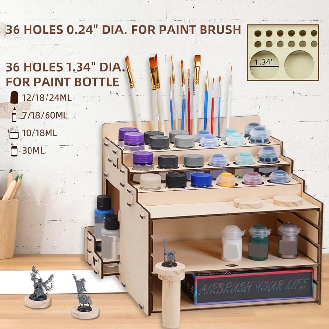Model Paint Holder with Adjustable Storage, Wooden Miniature Model Paints - Image 2