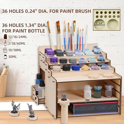 Model Paint Holder with Adjustable Storage, Wooden Miniature Model Paints - Image 2