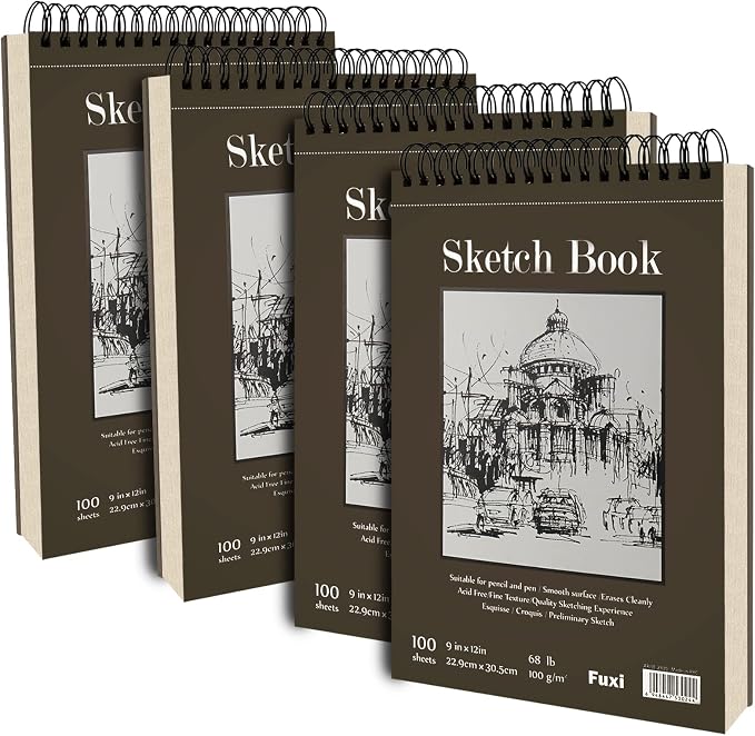 9 x 12 inches Sketch Book, Top Spiral Bound Sketch Pad, 4 Pack 100 Sheets Each - Image 9