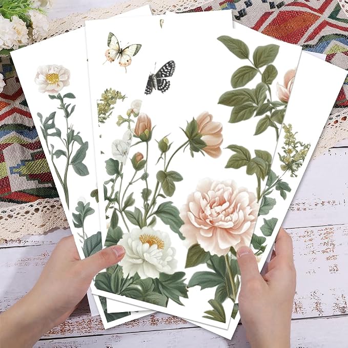 GLOBLELAND 4 Sheets Light Vintage Florals Furniture Transfer 11.8x5.9inch - Image 3