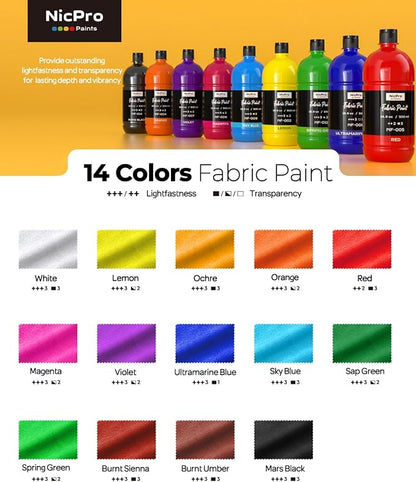 Nicpro 14 Colors Permanent Fabric Paint Soft Fabric Paint - Image 2