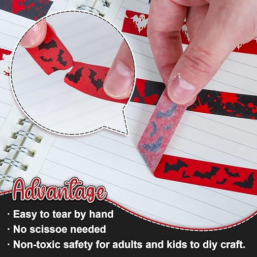 Whaline 12 Rolls Halloween Bloody Washi Tapes Blood Spatter Spooky Bloodstain - Image 3