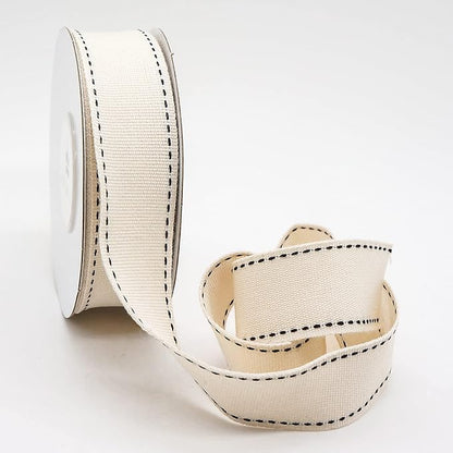 CT CRAFT LLC Ivory Cotton Black Stitched Ribbon 7/8" x 10 Yards - Image 2