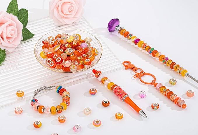 LAIDANLA Orange Mix Large Hole Beads, Acrylic Loose Beads - Image 2
