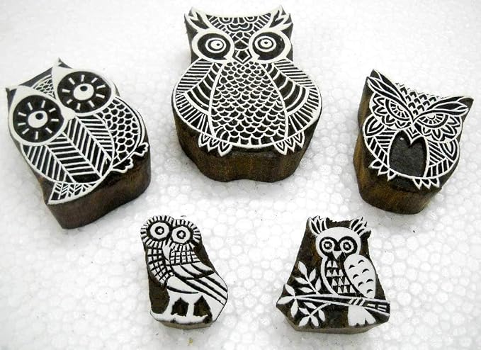 Owl Family Wooden Block Stamps/Tattoo/ Handcarved Indian Textile Printing Blocks - Image 3