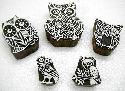 Owl Family Wooden Block Stamps/Tattoo/ Handcarved Indian Textile Printing Blocks - Image 3