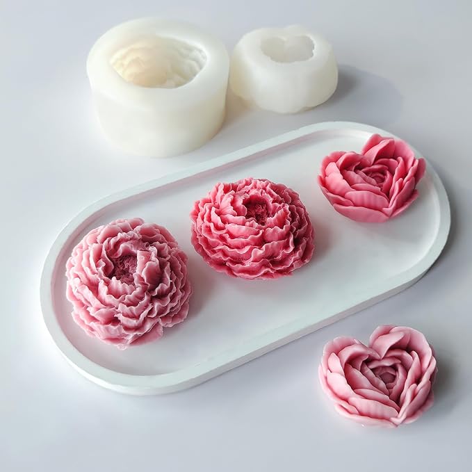 3D Flower Silicone Soap Mold 2 pcs Rose Flower Molds Peony Candle Mold by JDHSilicone
