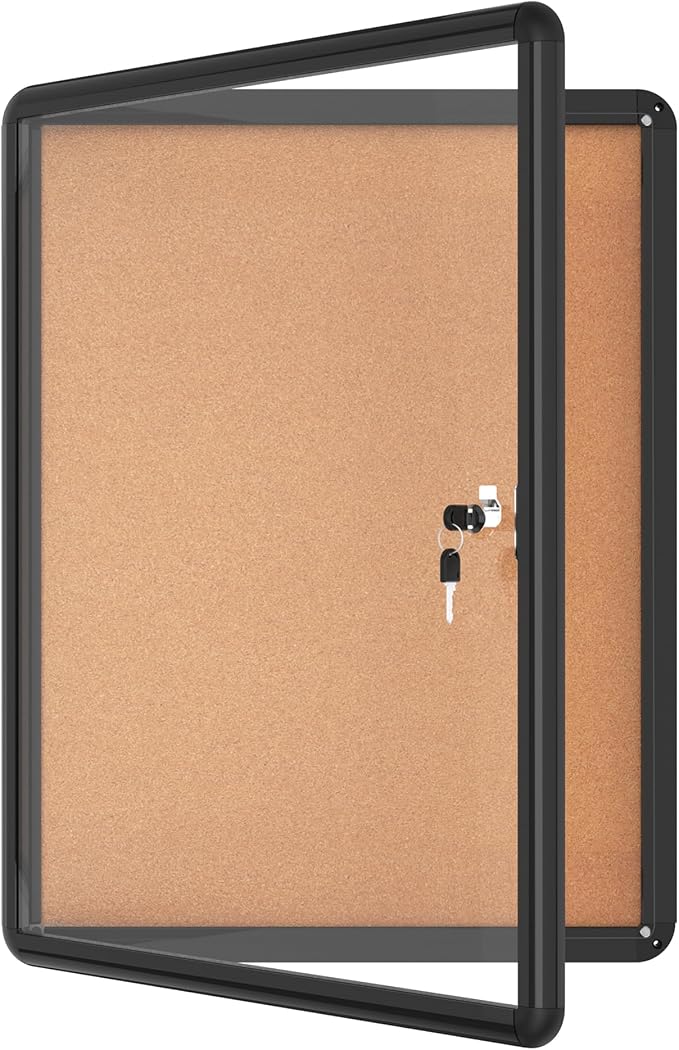 26"x20" Enclosed Bulletin Board, Lockable Weather-Resistant Aluminum Cork by MifuroOfficeProduct