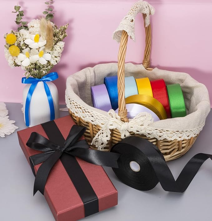 1 Inch Black Solid Satin Ribbon, 50 Yards Craft Fabric Ribbon - Image 4