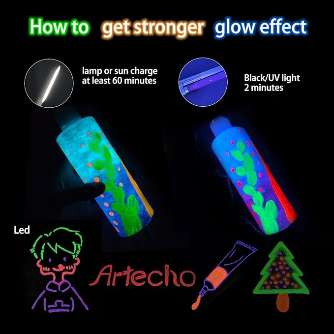 Artecho Glow in the Dark Paint 6 Colors, 120 ml / 4 oz Acrylic Paint - Image 5