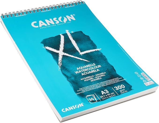 Canson XL Watercolour 300gsm A3 Paper, Cold Pressed, Spiral Pad Short Side - Image 4