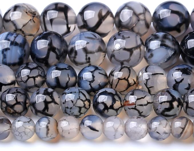 8MM Black Dragon Vein Agate Stone Beads Natural Gemstone Round Loose Beads by Unknown