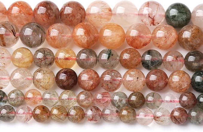 A+ Colorful Rutilated Quartz Crystal Beads Natural Stone Round Loose Beads by NaturalStoneBeads