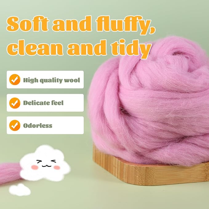 3.53oz Wool Roving Yarn, Wool Felting Supplies, Pure Wools, Chunky Yarn - Image 3