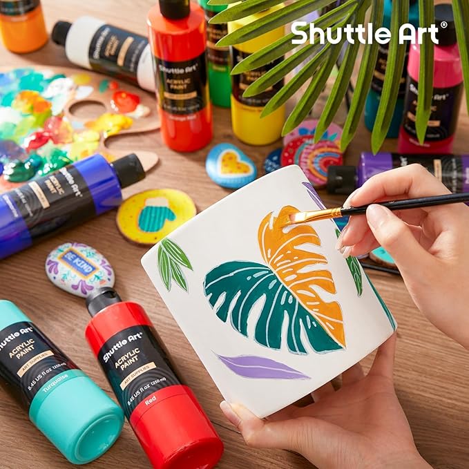 Shuttle Art 18 Colors Acrylic Paint Bottle Set, Rich Pigmented Bulk Painting - Image 6