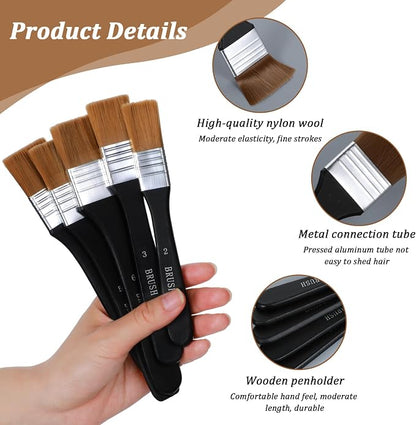 5Pcs Wide Flat Paint Brushes, Oil Art Brushes Set - Image 2