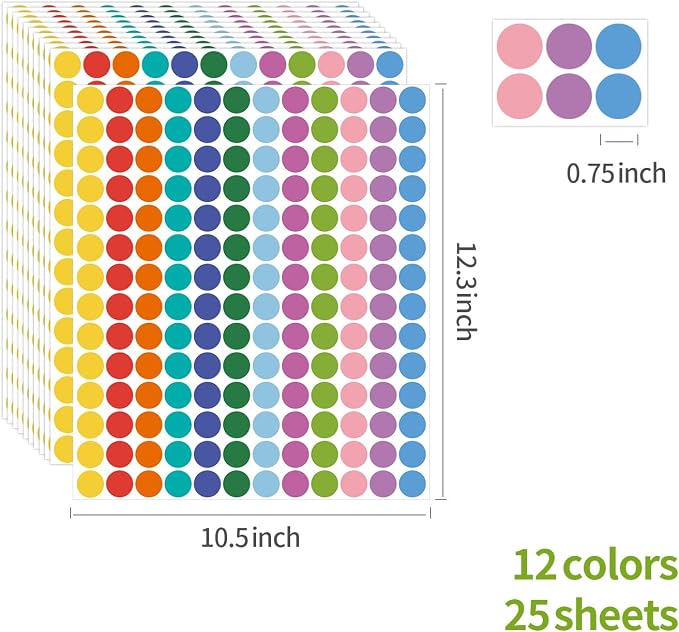 REGELETO 4200 PCS 0.75 Inch 12 Colors Round Colored Dot Stickers - Image 2