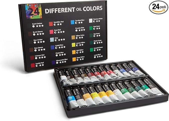 Elan Professional Oil Paint Set, 24 Vibrant Colors Tubes 1.7fl oz, Non-toxic by Elan