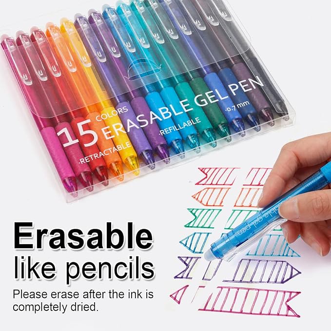 Vanstek 15 Colors Retractable Erasable Gel Pens Clicker, Fine Point, Make - Image 2