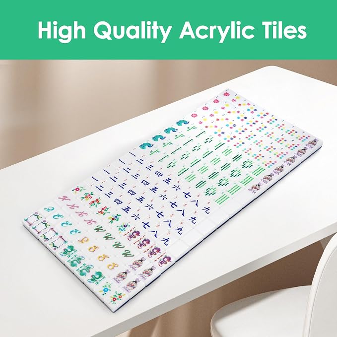 American Mahjong Set with 160 Acrylic White Tiles and 4 Transparent - Image 2