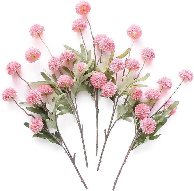 Floroom 5pcs Pink Faux Silk Mums Artificial Flowers, Bulk Fake Small Mini by Floroom