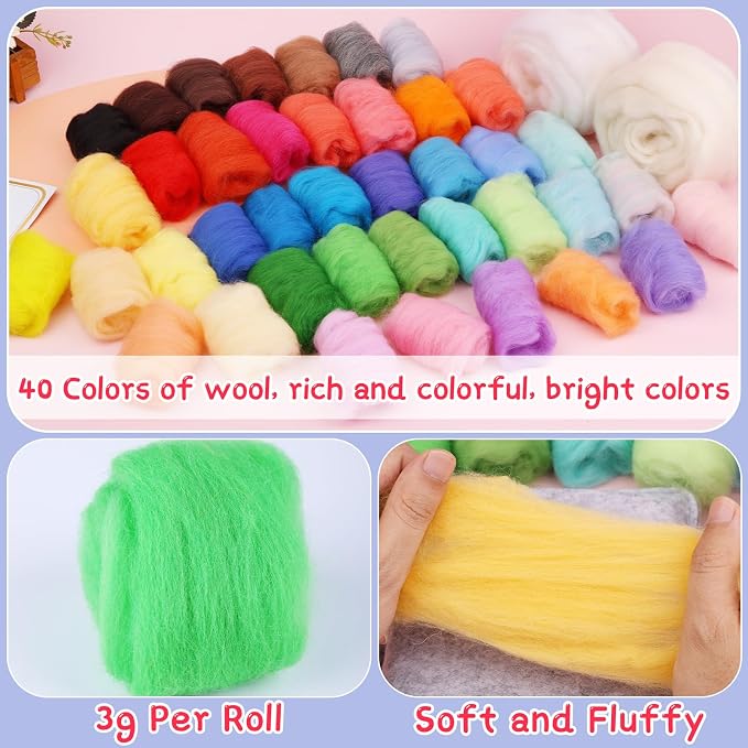 Mayboos Needle Felting Kit, 42 Colors Wool Roving Set, Needle Felting Kit - Image 6