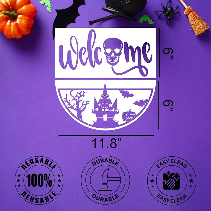 Halloween Stencils 12” Halloween Stencil Skeleton Trick or Treat Boo Templates - Image 2