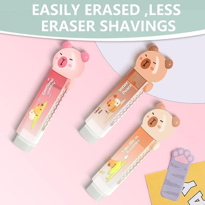 3Pcs Retractable Pencil Erasers, Cute Erasers, Kawaii Capybara Eraser, Suitable - Image 7