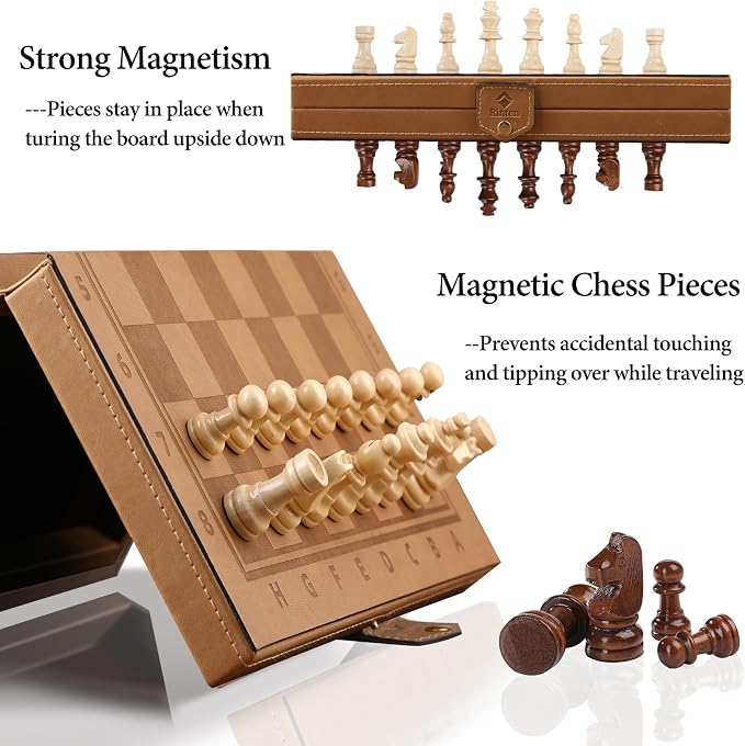 Chess Set Board for Kids & Adults, Portable Folding Leather Chess Boards - Image 4